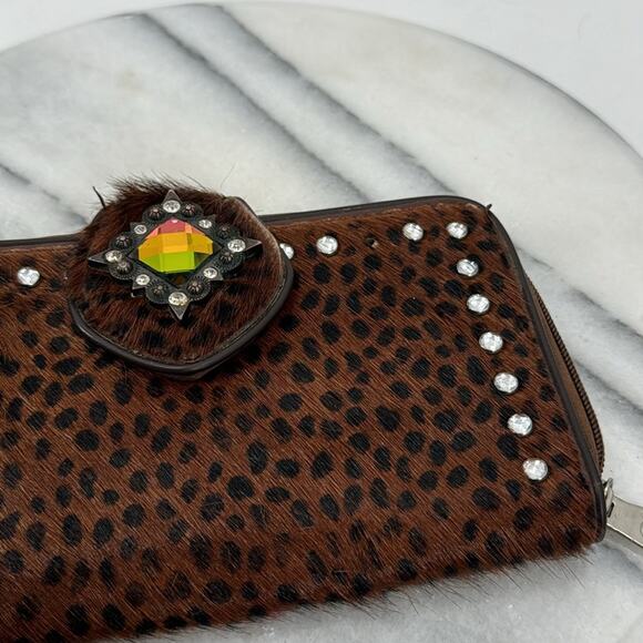 Pony hair spotted fur rhinestone glam western wallet - Picture 2 of 7